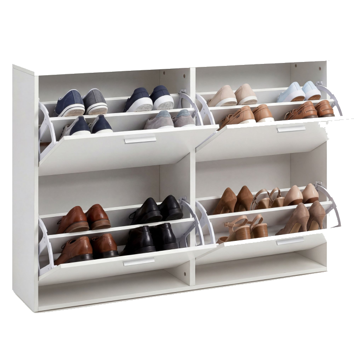 FineBuy Schuhkipper 120 x 81 x 24 cm mit 4 Klappen für bis zu 24 Paar Schuhe, Flur Schuhschrank, Schuhkommode, Schuhregal