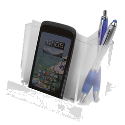 Smartphone-/Tabletständer mit Zettelbox, transparent/weiß