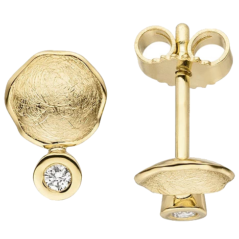 Ohrstecker 585 Gold Gelbgold eismatt 2 Diamanten Brillanten Ohrringe