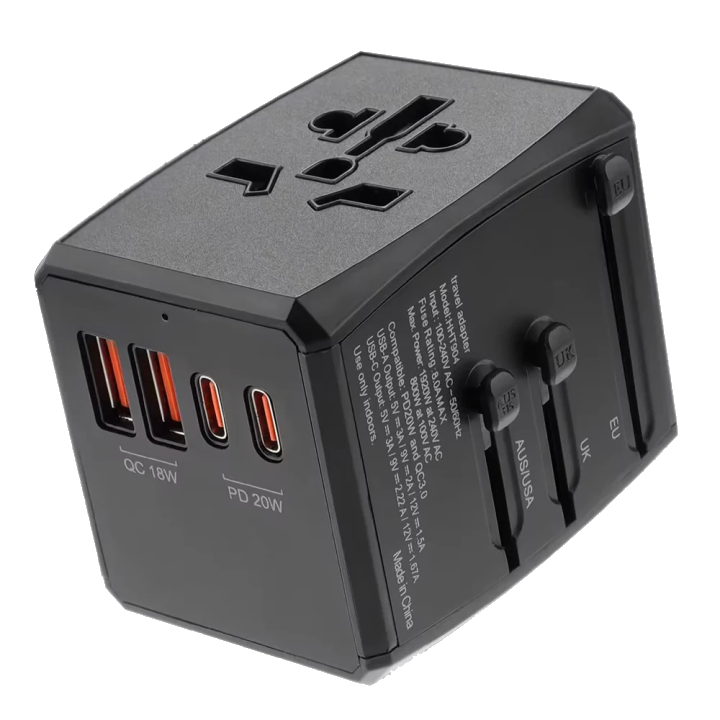 Netzladegerät Techsuit HHT904-B2 Travel, 20W, 3A, 2 x USB-A - 2 x USB-C, Schwarz