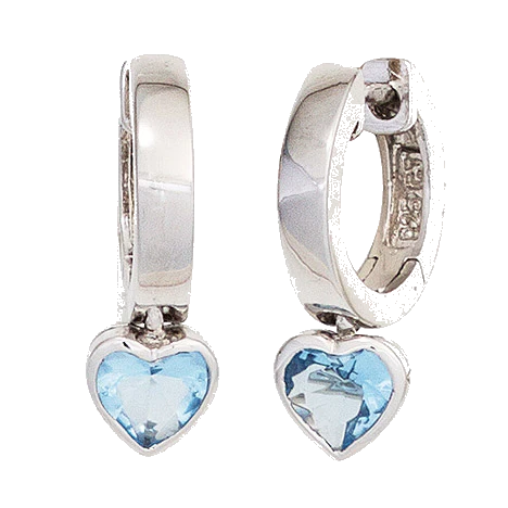 Kinder Creolen Herz 925 Sterling Silber 2 Zirkonia blau Ohrringe Kinderohrringe