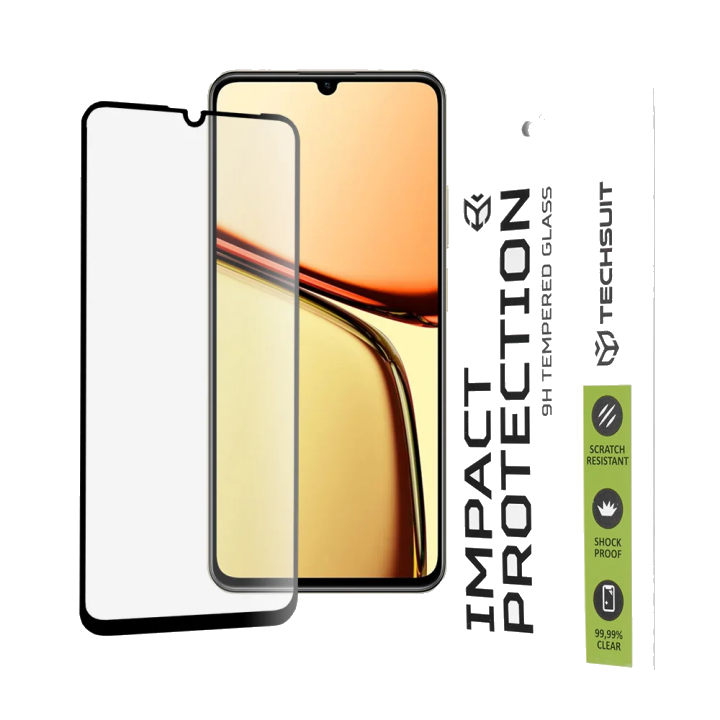 Schutzfolie Techsuit für Realme C63 / C61, gehärtetes Glas, Full Glue, 111D, Schwarz