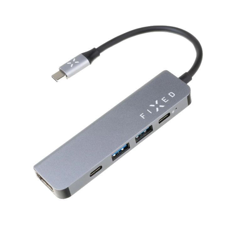 USB-C Hub Fixed, 4in1, Grau