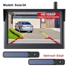 Digital Solar Kabellos Rückfahrkamera mit 5" 1080P Monitor Unterstützt 2 Kameras