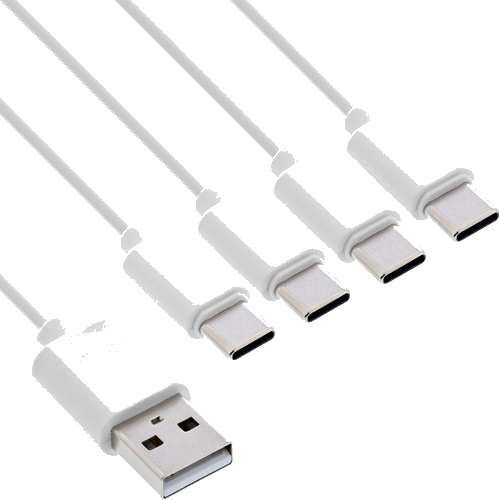 InLine® USB 4in1 Y-Ladekabel, 1x USB-A Stecker an 4x USB-C Stecker, weiß, 0,5m
