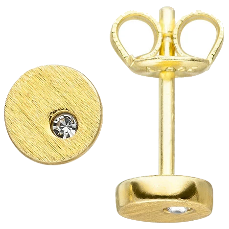Ohrstecker rund 925 Silber gold vergoldet matt 2 Zirkonia Ohrringe 5 5 mm