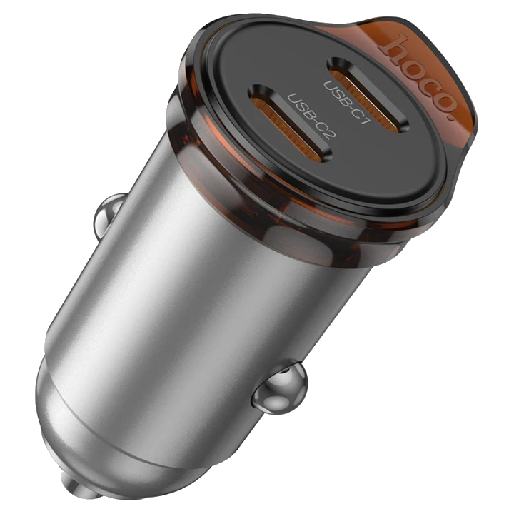 KFZ-Ladegerät mit Lightning-Kabel HOCO NZ16B, 45W, 3A, 2 x USB-C, Grau