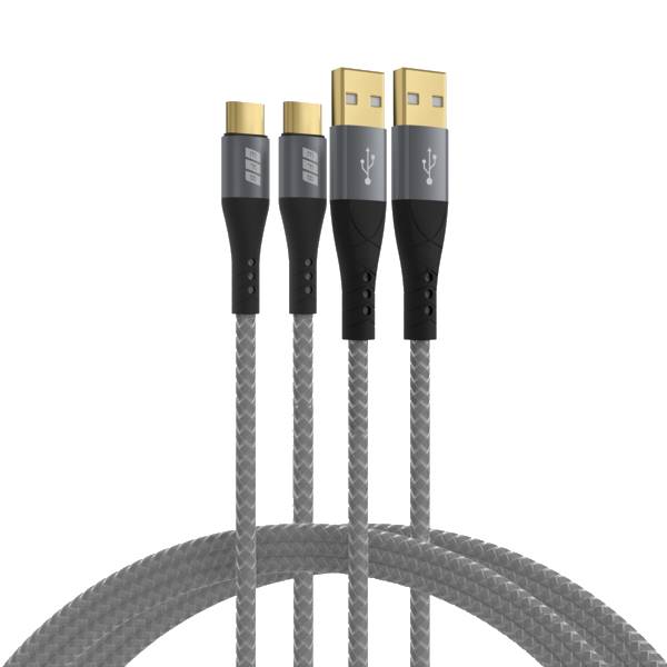 USB-A auf USB-C Kabelset 60W QC 3A, 2x3m grau Goldkontakte Textilmantel