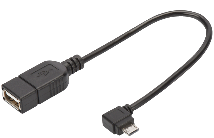 Digitus USB 2.0 Adapterkabel, OTG, Typ micro B - A St/Bu, 0.15m, USB 2.0 konform, rechts gewinkelt,sw