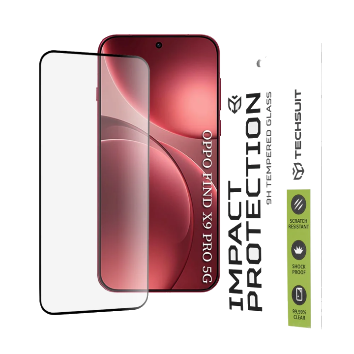 Schutzfolie Techsuit für Oppo Find X9 Pro, gehärtetes Glas, Full Glue, 111D, Schwarz