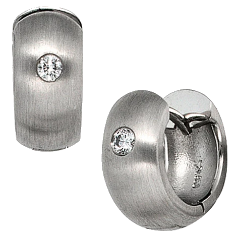 Creolen breit 950 Platin mattiert 2 Diamanten Brillanten Ohrringe Platinohrringe