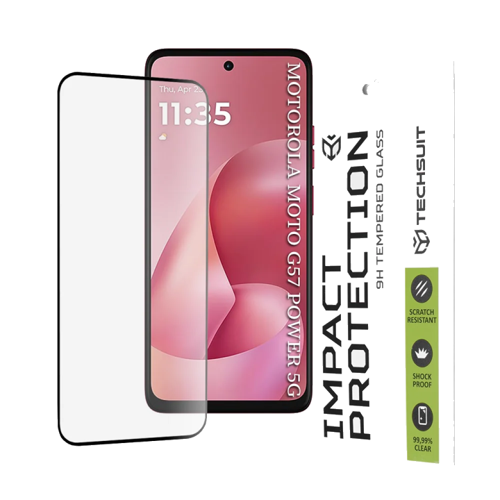 Displayschutzfolie Techsuit für Motorola Moto G67 Power / G57 Power, gehärtetes Glas, Full Glue, 111D, Schwarz