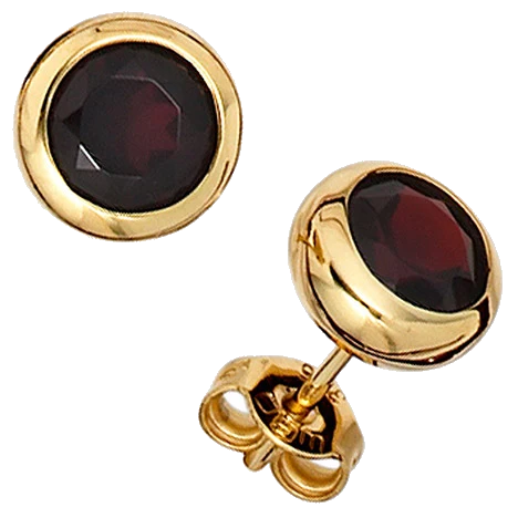 Ohrstecker rund 375 Gold Gelbgold 2 Granate rot Ohrringe