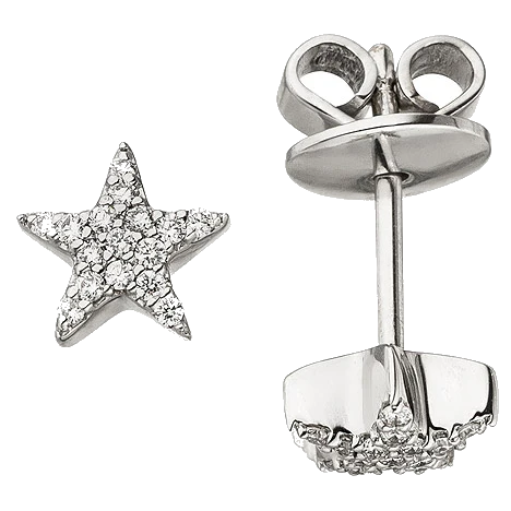 Ohrstecker Stern 585 Weißgold 32 Diamanten Brillanten Ohrringe Sternohrstecker