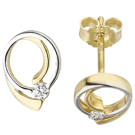 Ohrstecker 333 Gold Gelbgold bicolor 2 Zirkonia Ohrringe Goldohrringe
