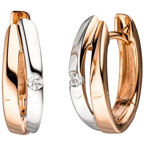 Creolen 585 Gold Rotgold bicolor 2 Diamanten Brillanten Ohrringe Goldcreolen