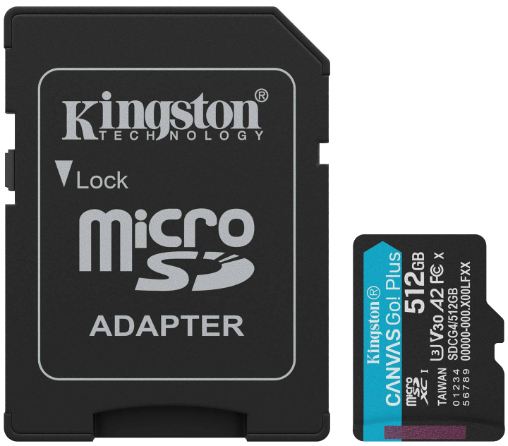 Kingston Technology 512GB microSDXC Canvas Go! Plus Gen4 200MB/s A2 U3 V30 kaart adapter (SDCG4/512GB)