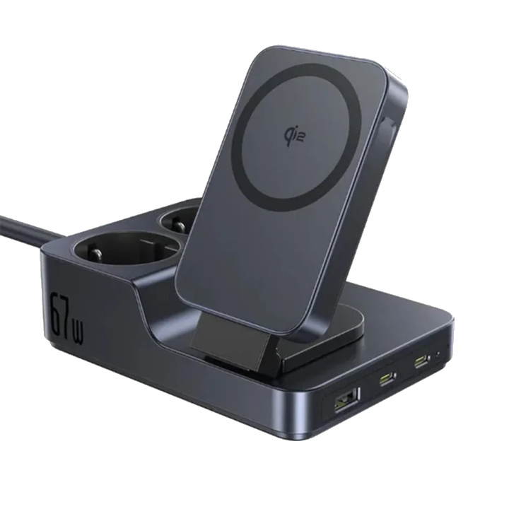 Ladestation Baseus Nomos ND11 QI 6in1, 67W, 3,35A, 1 x USB-A - 2 x USB-C - 2 x Schuko, Schwarz E00078801123-00