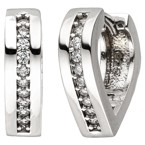 Creolen spitz 925 Sterling Silber 20 Zirkonia Ohrringe Silbercreolen