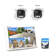 Jennov Überwachungskamera Set Außen 2x 5MP WLAN Kamera Mit 10" NVR 24/7 Aufnahme