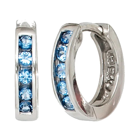 Creolen rund 925 Silber 10 Zirkonia blau Ohrringe Silberohrringe Silbercreolen