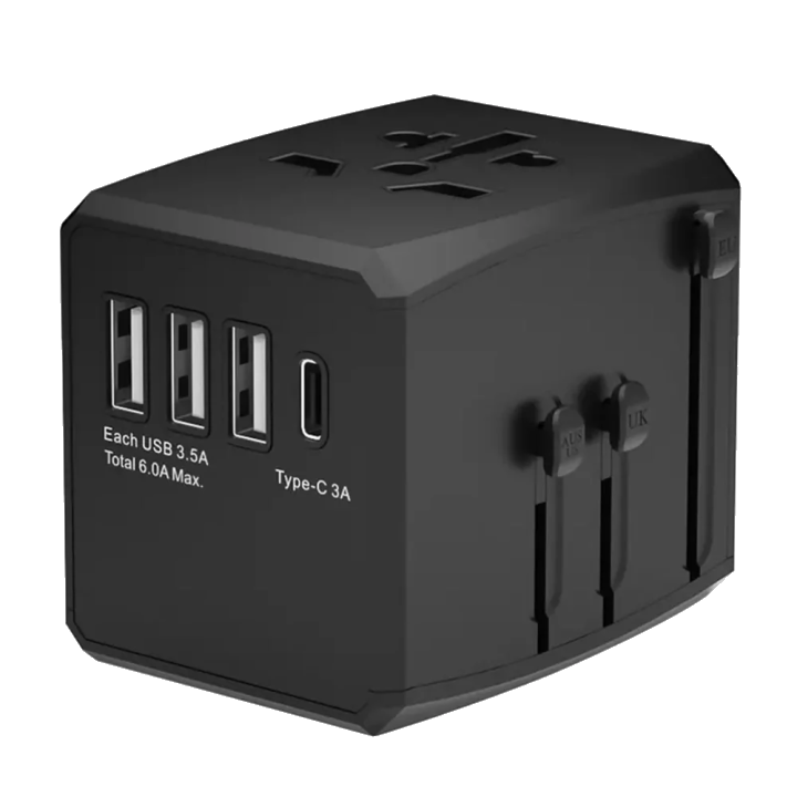 Netzladegerät Techsuit HHT904-B1 Travel, 15W, 3A, 3 x USB-A - 1 x USB-C, Schwarz