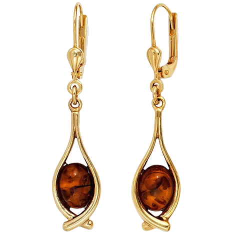 Boutons 375 Gold Gelbgold 2 Bernsteine Ohrringe Ohrhänger Bernsteinohrringe