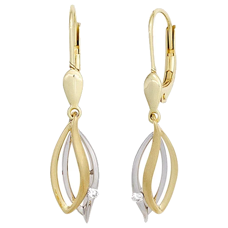 Ohrhänger 585 Gold Gelbgold Weißgold bicolor 2 Diamanten Brillanten Ohrringe