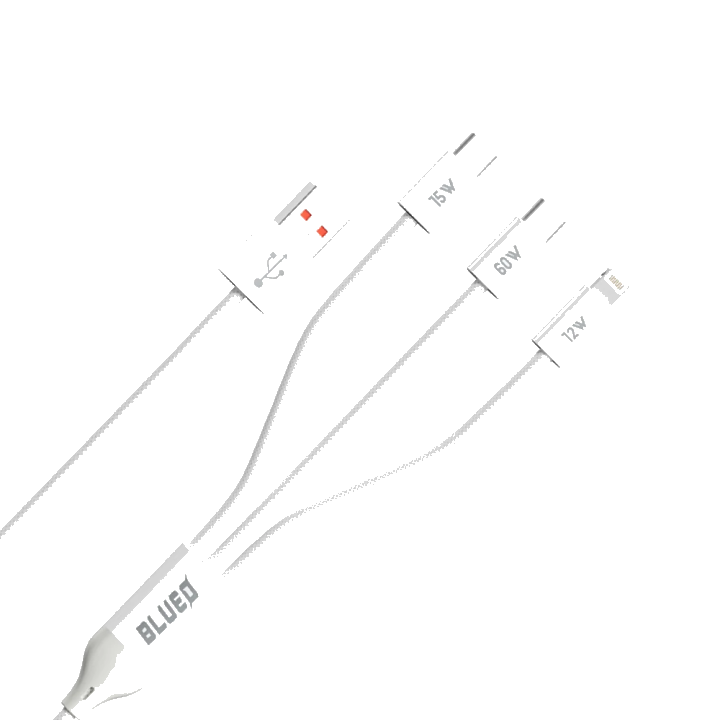 Ladekabel USB-A - Lightning / 2 x USB-C Blueo, 75W, 1,2m, Weiß