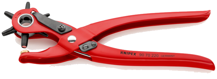 KNIPEX 90 70 220 EAN Revolverlochzange 220 mm Ø 2,0 / 2,5 / 3,0 / 3,5 / 4,0 / 5,0 mm rot pulverbeschichtet