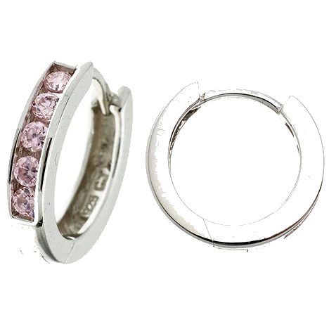 Creolen rund 925 Sterling Silber 10 Zirkonia rosa rosé Ohrringe Silbercreolen