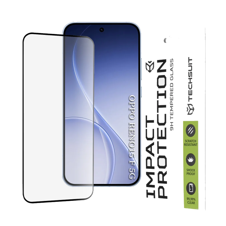 Schutzfolie Techsuit für Oppo Reno15 FS / Reno15 F, gehärtetes Glas, Full Glue, 111D, Schwarz