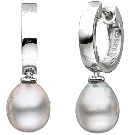 Creolen 925 Sterling Silber 2 graue Süßwasser Perlen Ohrringe Perlenohrringe