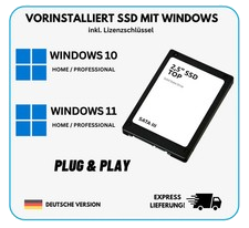 SSD Festplatte mit Windows 11 Windows 10 vorinstalliert PC Laptop | Plug & Play