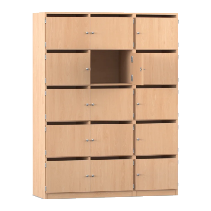 Schließfachschrank mit 15 Briefschlitzen, 190 x 142,5 cm, Buche hell