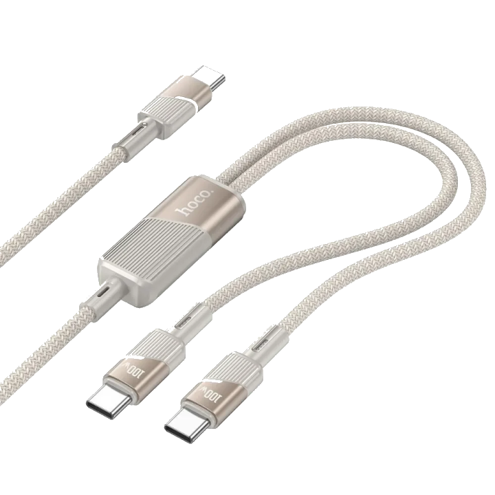 USB-C Daten- und Ladekabel - 2 x USB-C HOCO U139 2in1, 100W, 1.2m, Gold