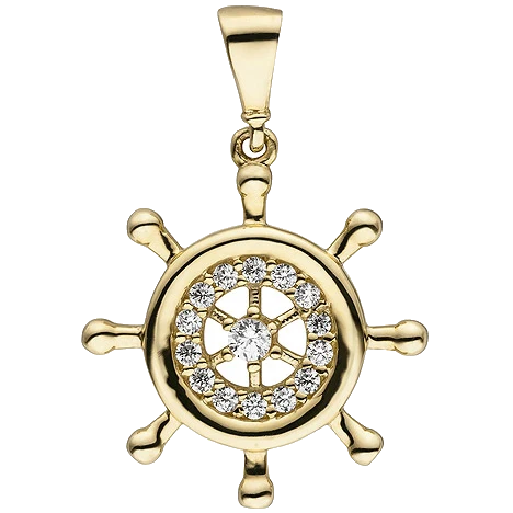 Anhänger Steuer Steuerrad 333 Gold Gelbgold 15 Zirkonia Goldanhänger