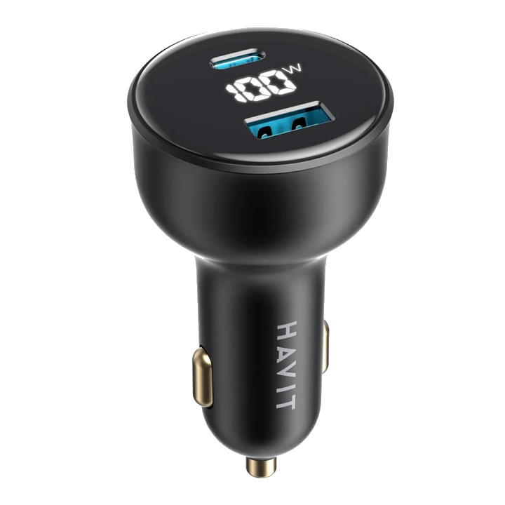 Auto-Ladegerät HAVIT CC100W Display, 100W, 5A, 1 x USB-A - 1 x USB-C, Schwarz