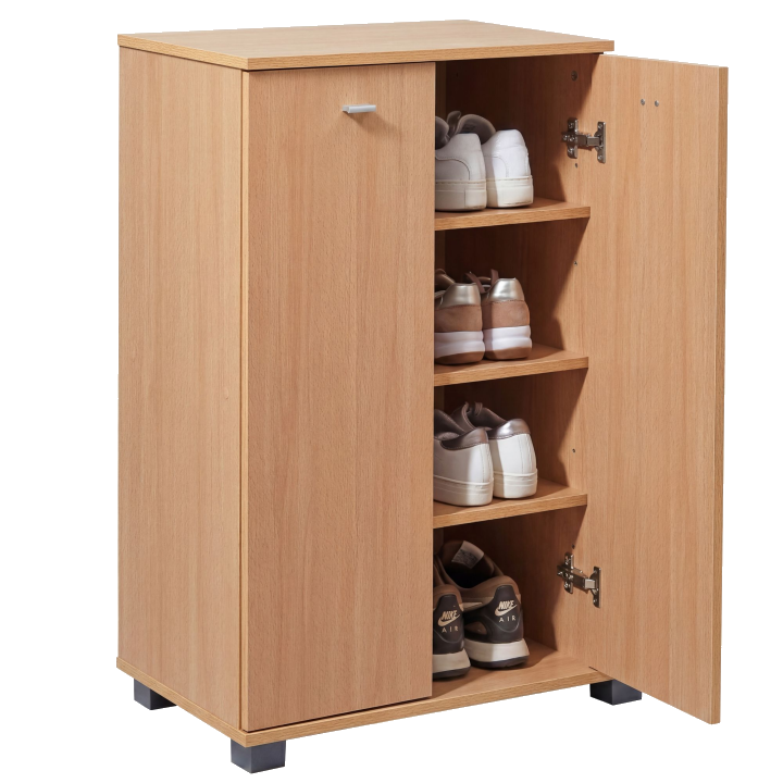 FineBuy Design Schuhschrank NIMES modern Holz 12 Paar Schuhe 4 Fächer 2 Türen, Schuhregal 60 x 90 x 35 cm platzsparend, Schuhkommode Flurschrank mit Ablage