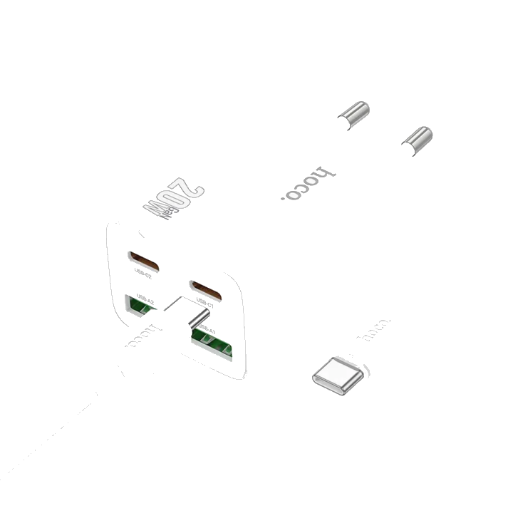 Netzladegerät mit USB-C Kabel HOCO N55, 20W, 3A, 2 x USB-A - 2 x USB-C, Weiß