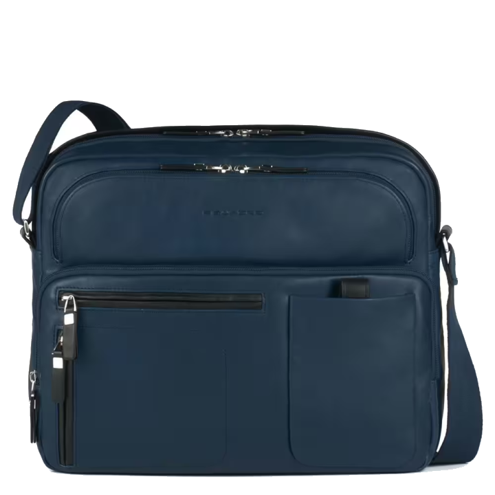 Piquadro Spock Reportertasche mit Notebookfach, Rengenschirmfach und Flaschenhalter Nachtblau
