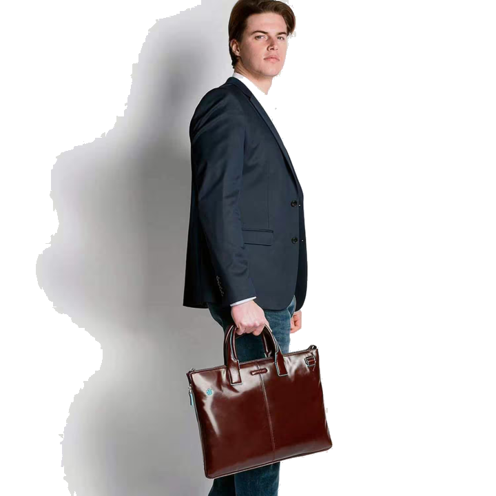 Piquadro Blue Square Schmale, erweiterbare Laptoptasche 15.6" mit Tabletfach Schwarz