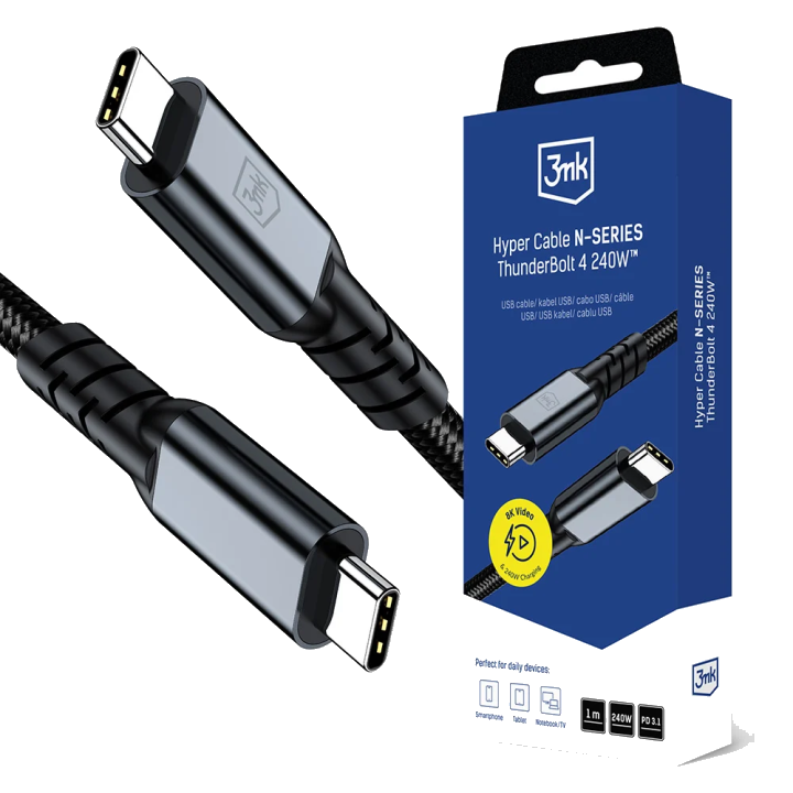 USB-C Daten- und Ladekabel - USB-C 3MK Hyper N Thunderbolt 4, 240W, 1m, Schwarz