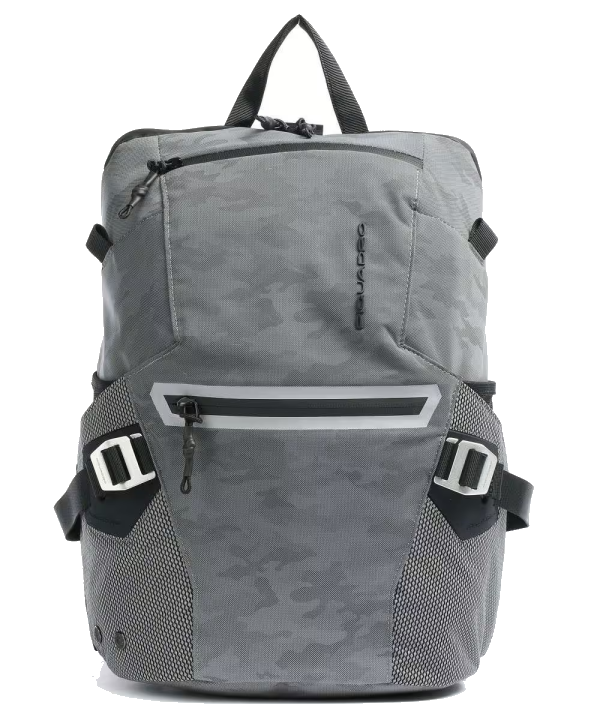 Piquadro PQ-Modular Laptoprucksack 15" aus rezykliertem antiviralen Stoff und RFID Blocker Camo Grigio