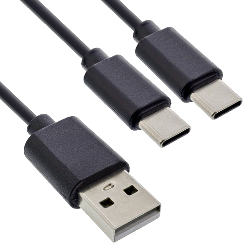 InLine® USB 2in1 Y-Ladekabel, 1x USB-A Stecker an 2x USB-C Stecker, 2m