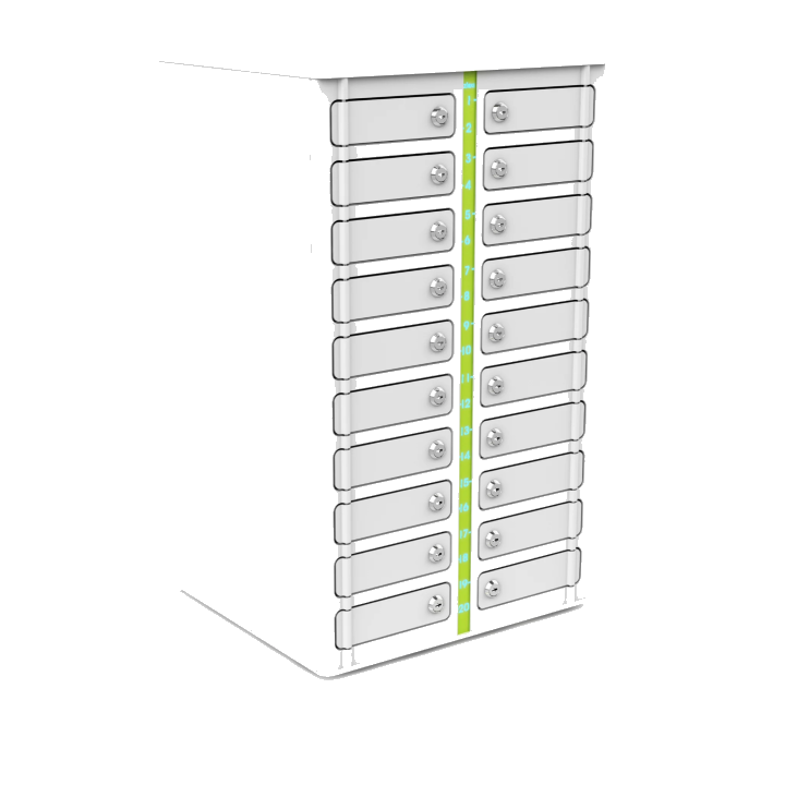 zioxi Volt – Smartphone-Spind, 20 Geräte, USB-C-Anschluss, Schlüsselschloss