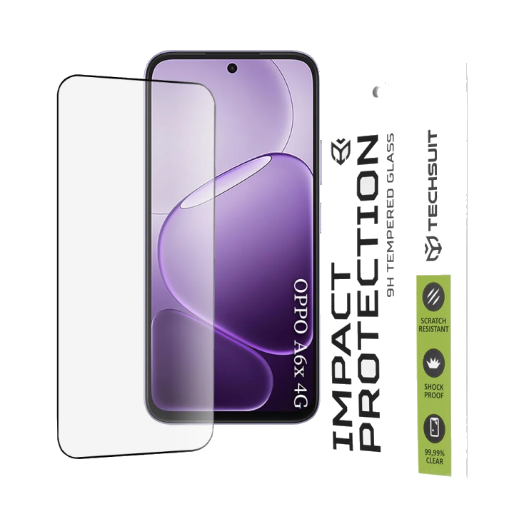 Schutzfolie Techsuit für Oppo A6x 4G / A6x, gehärtetes Glas, Full Glue, 111D, Schwarz
