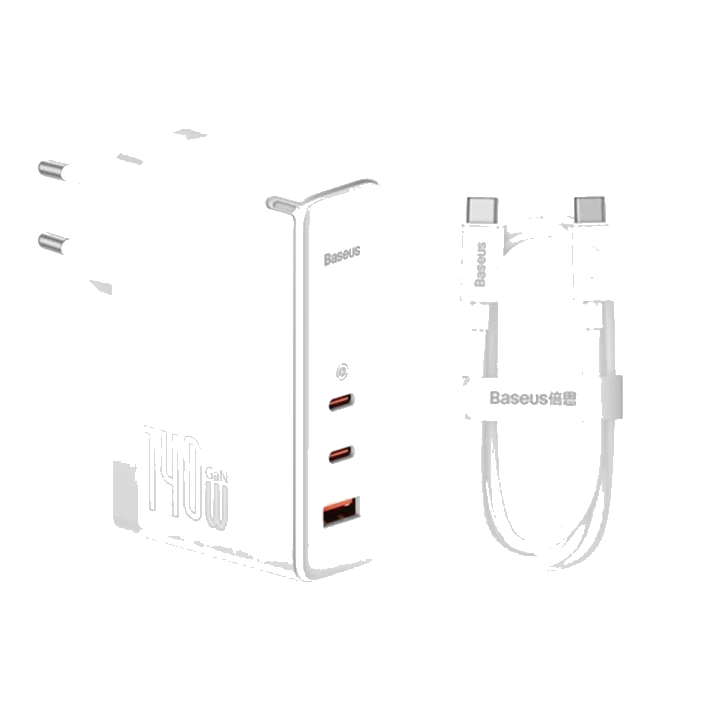 Netzladegerät mit USB-C Kabel Baseus GaN5 Pro, 140W, 5A, 1 x USB-A - 2 x USB-C, Weiß CCGP100202