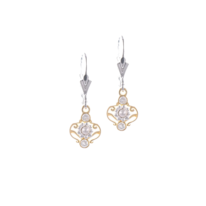 Ohrringe 925 Silber teilvergoldet Zirkonia weiss Perle
