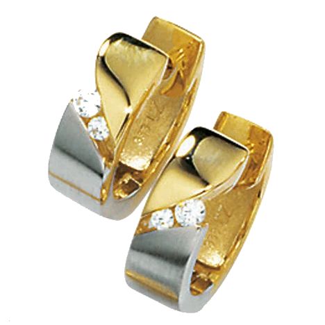 Creolen 333 Gold Gelbgold bicolor mattiert 4 Zirkonia Ohrringe Goldcreolen